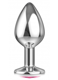Большая серебристая анальная пробка Diamond Pink Sparkle Large с розовым кристаллом - 8 см. - Lola Games - купить с доставкой в Копейске