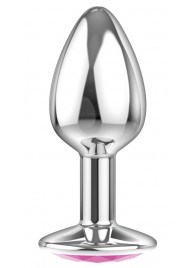 Малая серебристая анальная пробка Diamond Pink Sparkle Small с розовым кристаллом - 7 см. - Lola Games - купить с доставкой в Копейске