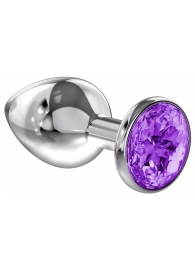 Большая серебристая анальная пробка Diamond Purple Sparkle Large с фиолетовым кристаллом - 8 см. - Lola Games - купить с доставкой в Копейске