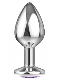 Малая серебристая анальная пробка Diamond Purple Sparkle Small с фиолетовым кристаллом - 7 см. - Lola Games - купить с доставкой в Копейске