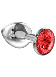 Большая серебристая анальная пробка Diamond Red Sparkle Large с красным кристаллом - 8 см. - Lola Games - купить с доставкой в Копейске