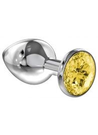Большая серебристая анальная пробка Diamond Yellow Sparkle Large с жёлтым кристаллом - 8 см. - Lola Games - купить с доставкой в Копейске