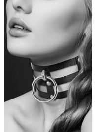 Чёрный тройной чокер с большим кольцом - Bijoux Pour Toi - купить с доставкой в Копейске