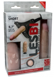 Телесный поясной страпон LESBI с вагинальной пробкой - 17 см. - LOVETOY (А-Полимер) - купить с доставкой в Копейске