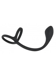 Эрекционное кольцо с утяжкой на мошонку и анальным плаг Black Velvets - Orion - в Копейске купить с доставкой