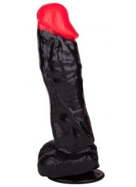 Чёрный фаллоимитатор с красной головкой - 20 см. - LOVETOY (А-Полимер)