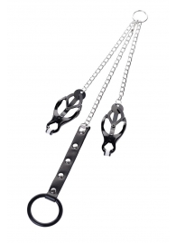 Черно-серебристые зажимы для сосков с кольцом для пениса TOYFA Metal - ToyFa - купить с доставкой в Копейске