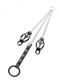 Черно-серебристые зажимы для сосков с кольцом для пениса TOYFA Metal - ToyFa - купить с доставкой в Копейске