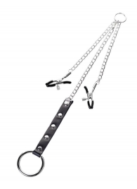 Серебристо-чёрные зажимы для сосков с кольцом для пениса TOYFA Metal - ToyFa - купить с доставкой в Копейске