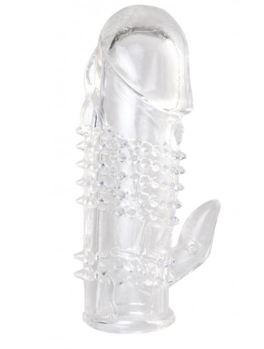 Прозрачная гелевая насадка с шипами и клиторальным отростком - 13 см. - Toyfa Basic - в Копейске купить с доставкой