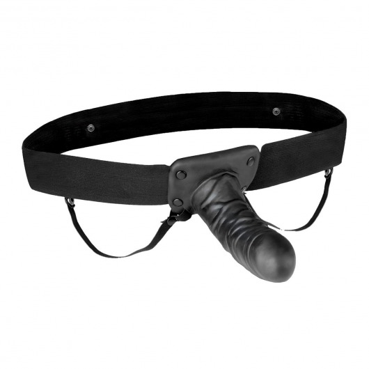 Чёрный полый страпон с вибрацией Unisex Vibrating Hollow Strap-On - 14 см. - Lux Fetish - купить с доставкой в Копейске