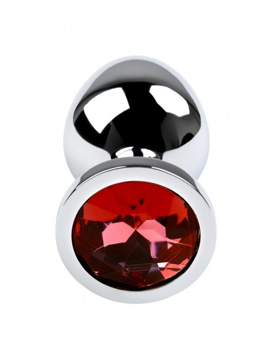 Серебристая коническая анальная пробка с красным кристаллом - 8 см. - ToyFa - купить с доставкой в Копейске