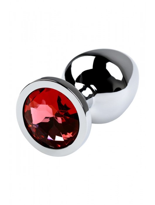 Серебристая коническая анальная пробка с красным кристаллом - 8 см. - ToyFa - купить с доставкой в Копейске