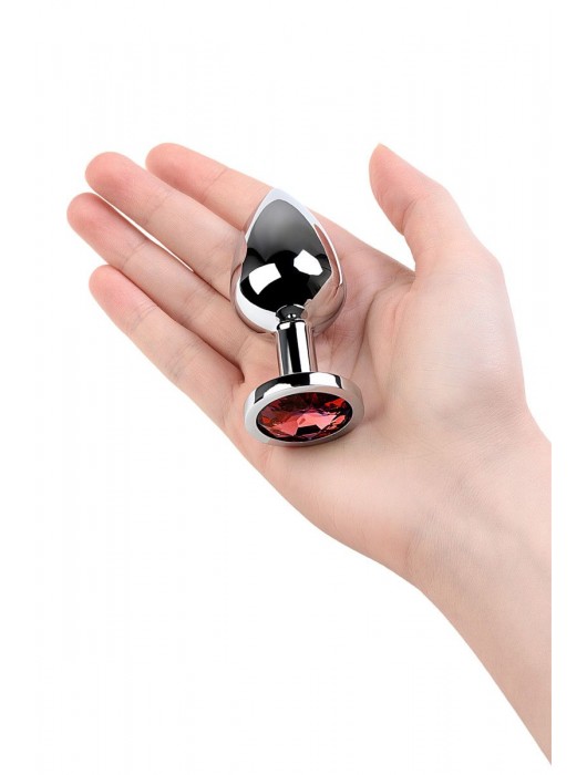 Серебристая коническая анальная пробка с красным кристаллом - 8 см. - ToyFa - купить с доставкой в Копейске