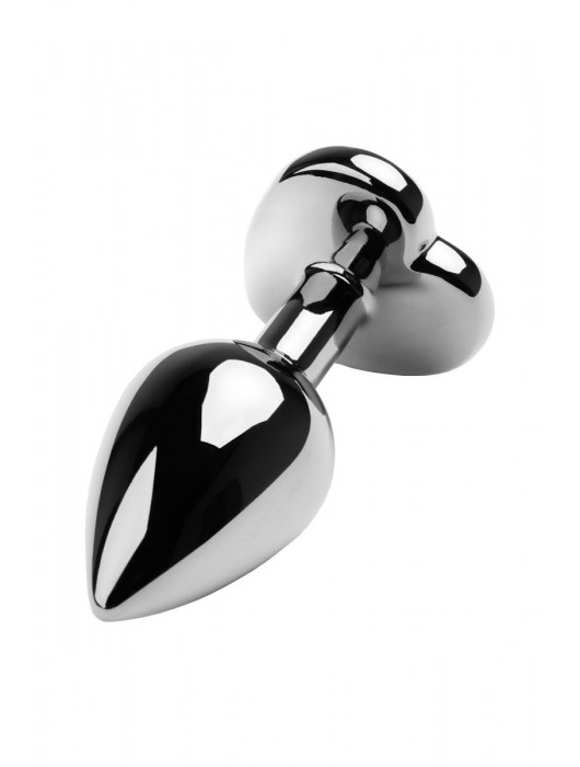 Серебристая коническая анальная пробка с красным кристаллом-сердечком - 7 см. - ToyFa - купить с доставкой в Копейске