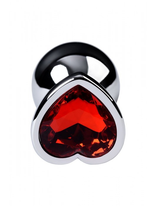Серебристая коническая анальная пробка с красным кристаллом-сердечком - 7 см. - ToyFa - купить с доставкой в Копейске