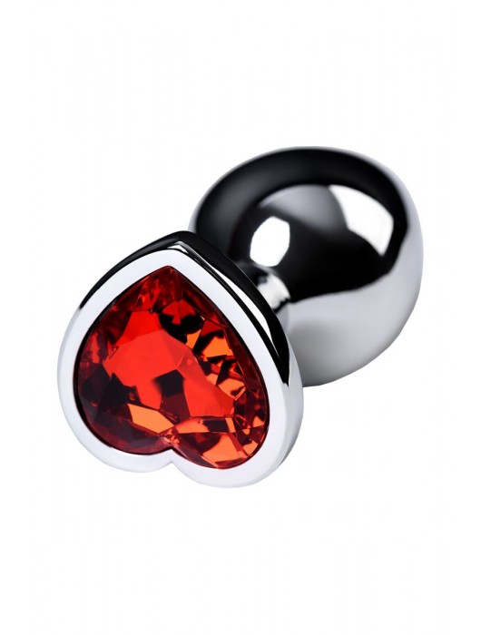 Серебристая коническая анальная пробка с красным кристаллом-сердечком - 7 см. - ToyFa - купить с доставкой в Копейске