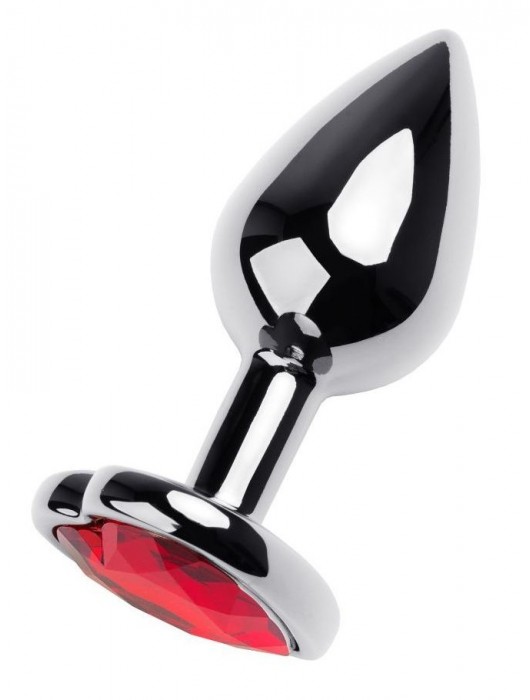 Серебристая коническая анальная пробка с красным кристаллом-сердечком - 7 см. - ToyFa - купить с доставкой в Копейске