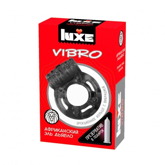 Чёрное эрекционное виброкольцо Luxe VIBRO  Африканский Эль Дьябло  + презерватив - Luxe - в Копейске купить с доставкой
