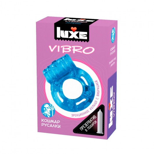 Голубое эрекционное виброкольцо Luxe VIBRO  Кошмар русалки  + презерватив - Luxe - в Копейске купить с доставкой