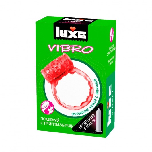Розовое эрекционное виброкольцо Luxe VIBRO  Поцелуй стриптизёрши  + презерватив - Luxe - в Копейске купить с доставкой