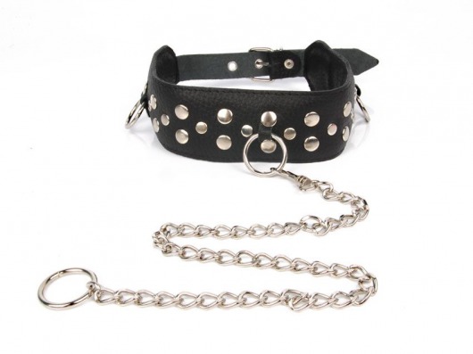 Черный ошейник с заклепками с металлическим поводком-цепочкой - Notabu - купить с доставкой в Копейске