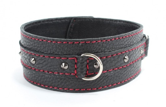 Черный ошейник из натуральной кожи с шипами - БДСМ Арсенал - купить с доставкой в Копейске