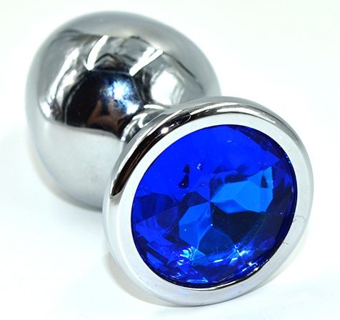 Серебристая анальная пробка из нержавеющей стали с синим кристаллом - 8,5 см. - Kanikule - купить с доставкой в Копейске