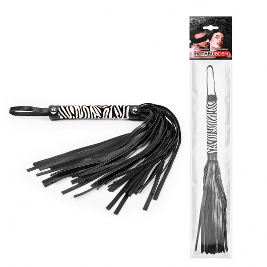Черная многохвостовая плеть с круглой ручкой-зеброй - 39 см. - Notabu - купить с доставкой в Копейске
