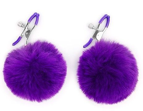 Зажимы для сосков с фиолетовым пушком - Notabu - купить с доставкой в Копейске