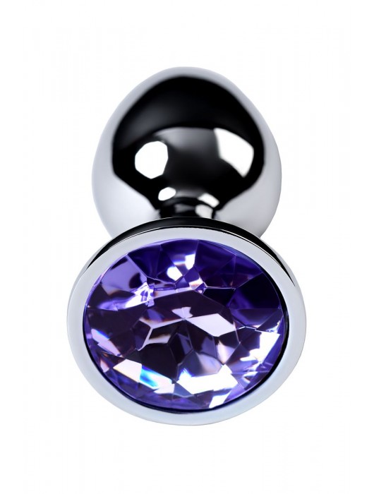 Серебристая конусовидная анальная пробка с фиолетовым кристаллом - 7 см. - ToyFa - купить с доставкой в Копейске