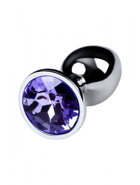 Серебристая конусовидная анальная пробка с фиолетовым кристаллом - 7 см. - ToyFa - купить с доставкой в Копейске