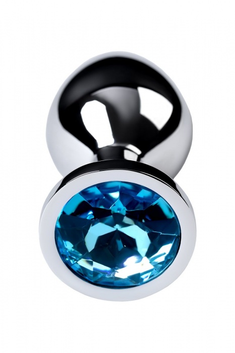 Серебристая конусовидная анальная пробка с голубым кристаллом - 8 см. - ToyFa - купить с доставкой в Копейске