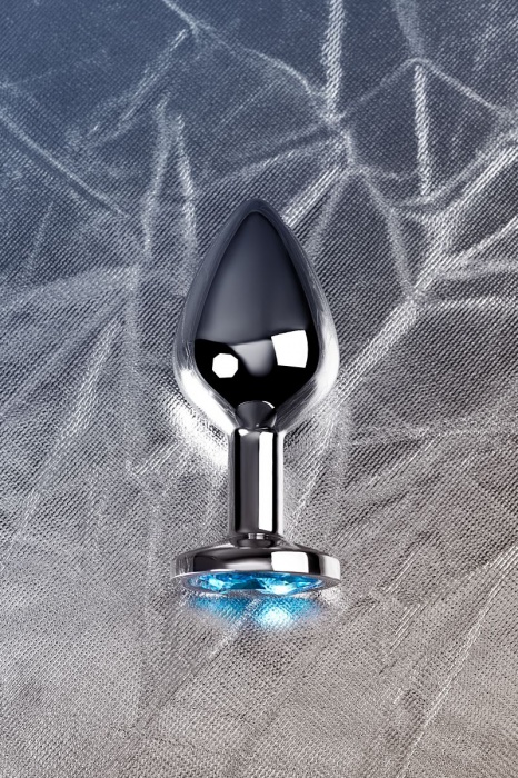 Серебристая конусовидная анальная пробка с голубым кристаллом - 8 см. - ToyFa - купить с доставкой в Копейске