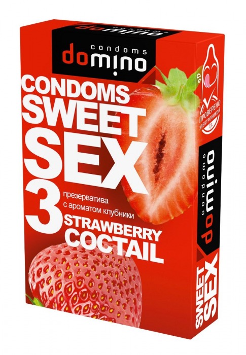 Презервативы для орального секса DOMINO Sweet Sex с ароматом клубничного коктейля  - 3 шт. - Domino - купить с доставкой в Копейске
