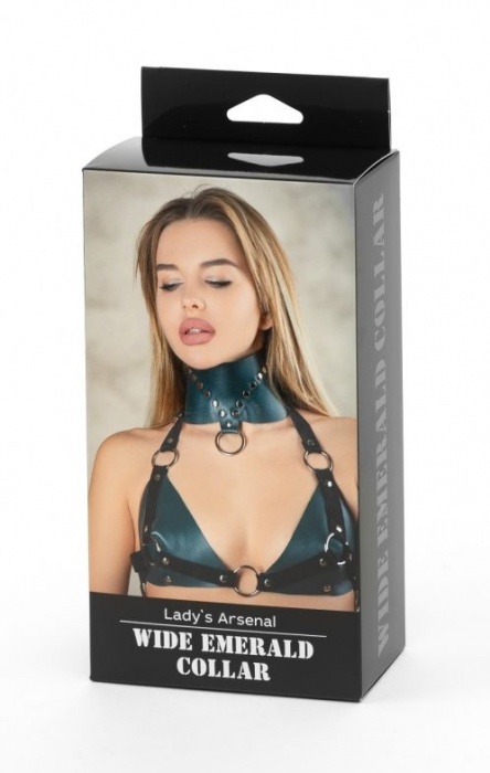 Изумрудный широкий ошейник Ladys Arsenal с заклепками - БДСМ Арсенал - купить с доставкой в Копейске