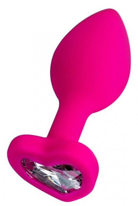 Розовая анальная втулка Diamond Heart с прозрачным кристаллом - 7 см. - ToyFa - купить с доставкой в Копейске