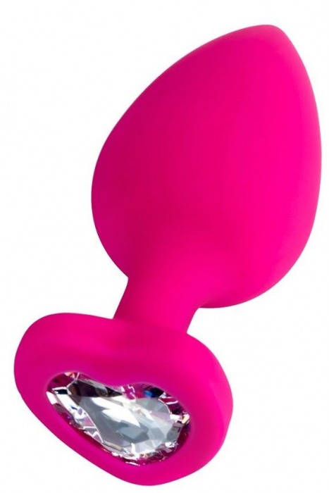 Розовая анальная втулка Diamond Heart с прозрачным кристаллом - 9,5 см. - ToyFa - купить с доставкой в Копейске
