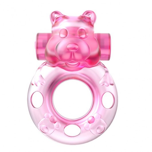 Розовое эрекционное виброкольцо на пенис Pink Bear - Baile - в Копейске купить с доставкой