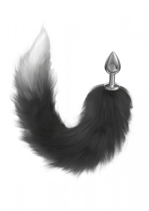 Серебристая анальная пробка с черным хвостом Galaxy - Lola Games - купить с доставкой в Копейске