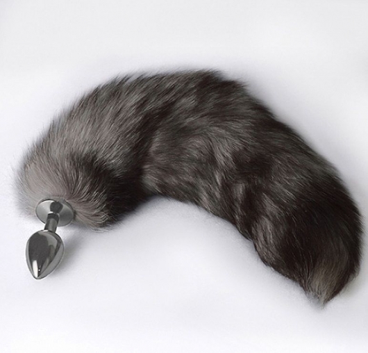 Серебристая коническая анальная пробка с пушистым хвостиком - Sitabella - купить с доставкой в Копейске