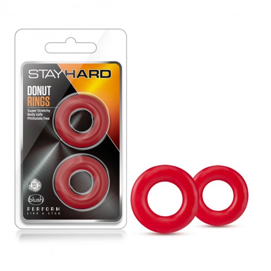 Набор из 2 красных эрекционных колец Stay Hard Donut Rings - Blush Novelties - в Копейске купить с доставкой