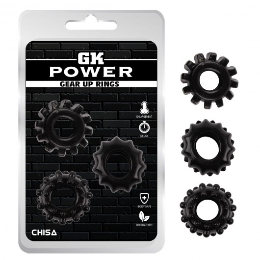 Набор из 3 черных эрекционных колец Gear Up Rings - Chisa - в Копейске купить с доставкой