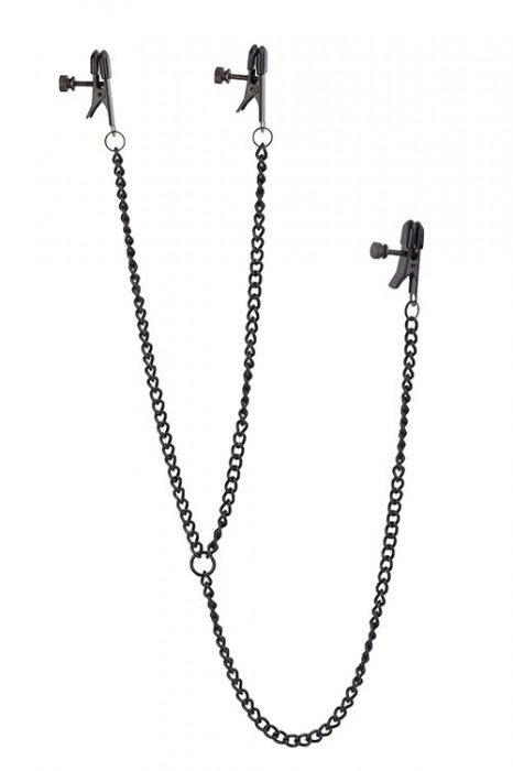 Черные зажимы на соски и клитор на цепочке DELUXE NIPPLE   CLIT CLAMPS - Dream Toys - купить с доставкой в Копейске
