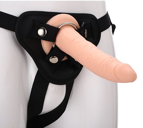 Телесный страпон на черных трусиках STRAP ON REAL DILDO - 20 см. - Dream Toys - купить с доставкой в Копейске