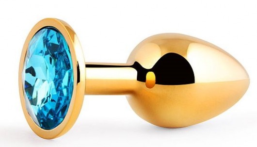 Золотистая анальная пробка с голубым стразом - 7,2 см. - Anal Jewelry Plug - купить с доставкой в Копейске