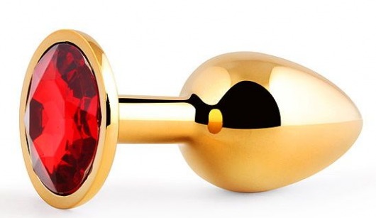 Золотистая анальная пробка с красным стразом - 7,2 см. - Anal Jewelry Plug - купить с доставкой в Копейске