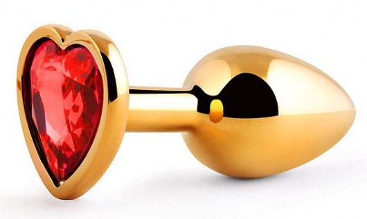 Золотистая анальная пробка с красным стразом-сердечком - 7 см. - Anal Jewelry Plug - купить с доставкой в Копейске