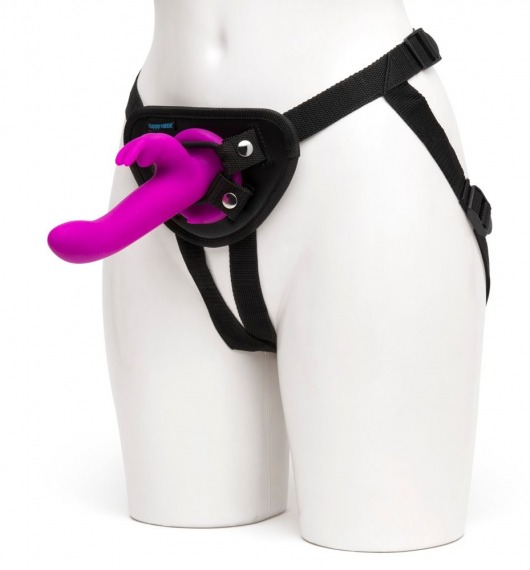 Лиловый страпон Rechargeable Vibrating Strap-On Harness Set - 17,6 см. - Happy Rabbit - купить с доставкой в Копейске
