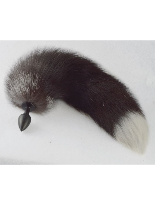 Черная анальная пробка с хвостиком чернобурой лисы - Sitabella